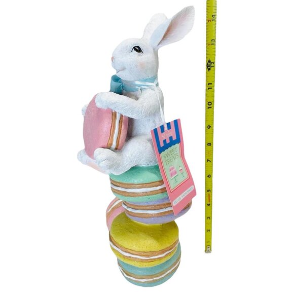 Sweet Treats Easter Bunny Rabbit Sitting Macarons Figurine Pastel Spring Decor - Picture 6 of 8